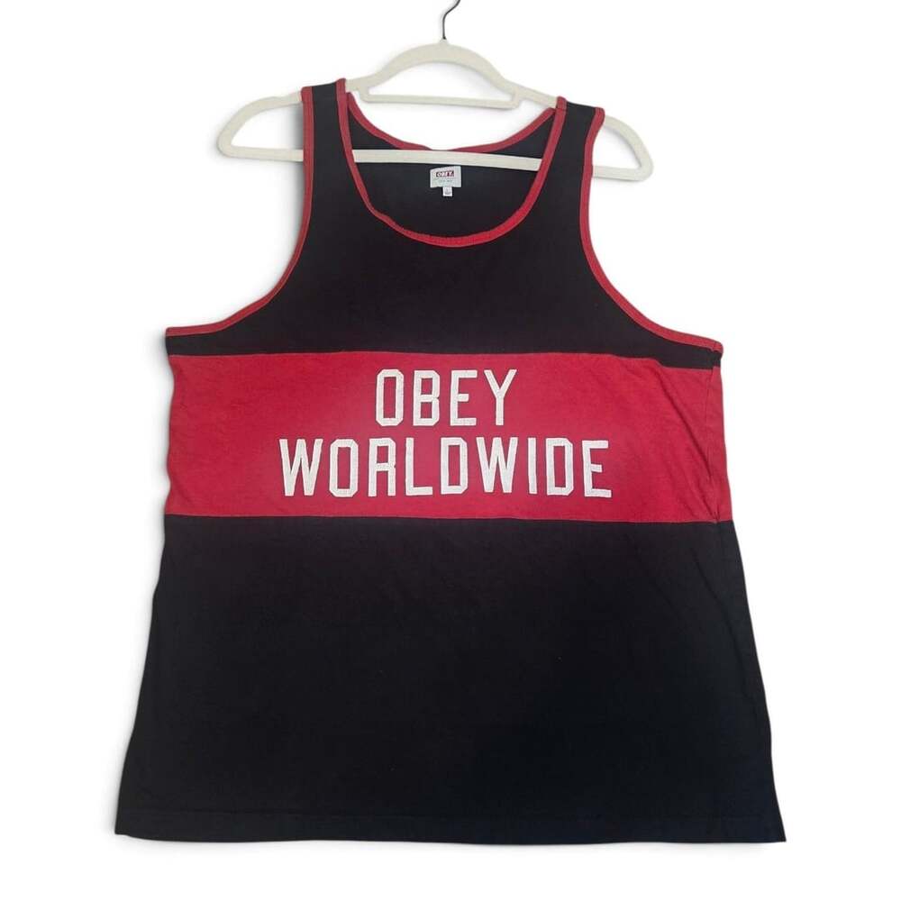 Obey Worldwide Tank Top Size L Black Red Graphic